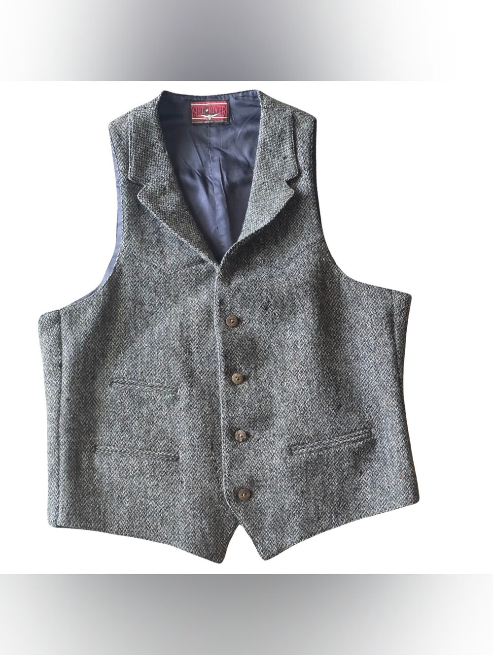 Mens Vintage Red River Neiman Marcus Gray Tweed Wool Vest Gilet Academia M